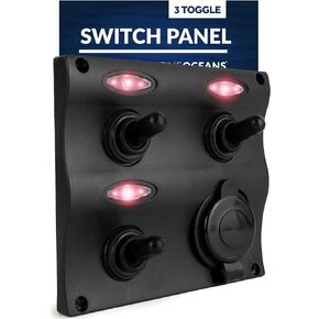 Five Oceans Marine 2 3 6 Gang Toggle Rocker Switch Panel, 12V Cigarette Lighter Socket