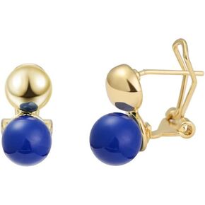 14k Gold Plated Brass Gemstone Ball English Lock Earrings