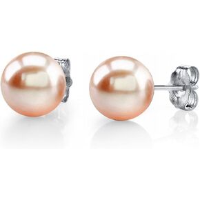 THE PEARL SOURCE 14K Gold Round Peach Freshwater Cultured Pearl Stud Earrings for Women