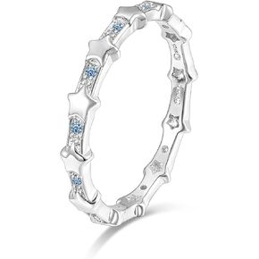 TIGRADE 925 Sterling Silver Full Star Engagement Ring Blue Cubic Zirconia Eternity Wedding Band for Women Size 4 to 11