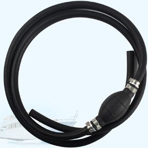 Fuel Line Assembly 3/8",Universal Rubber Marine Fuel Hose Line Assembly with Primer Bulb, 6.4FT Boat Fuel Line with Steel Hose Clamps, for Marine Outboard Boat Motor RVs Tractors And Caravans