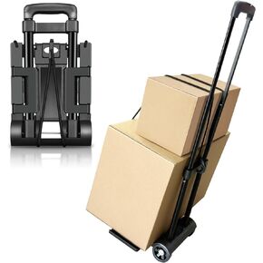Folding Hand Truck,Portable Platform Luggage Cart Collapsible Dolly with 2 Wheels & 2 Ropes,Utility Portable Expandable Large Chassis Collapsible for Moving Airport Travel Luggage Office Use,Black