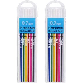 Erasable Colored Leads for Drawing Sketching Writing Taking Notes Adult Coloring Mechanical Pencil Refill for Teachers Students Artists Home School Office Art Project (0.7mm,6 Colors,24PCS)