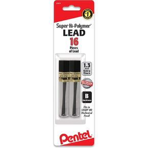 Pentel Super Hi-Polymer Lead Refill (1.3mm) B, 8Pcs/Tube, 2Pk,Red White