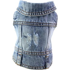 Pet Clothes Dog Jeans Jacket Cool Puppy Denim Dog Shirts for Small Medium Dogs Cats Lapel Vests Vintage Washed Dog Clothes Scratch Design Dog Coat