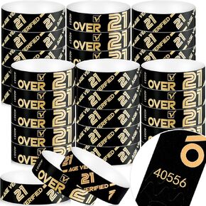 600 Pack Over 21 Age Verified Wristbands for Events with Security Number, Waterproof Neon Verified Wristband for Bar KTV Casino Bachelorette Party Concert Occasion Entrance (Yellow)