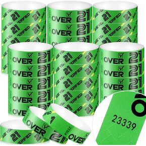 600 Pack Over 21 Age Verified Wristbands for Events with Security Number, Waterproof Neon Verified Wristband for Bar KTV Casino Bachelorette Party Concert Occasion Entrance (Yellow)