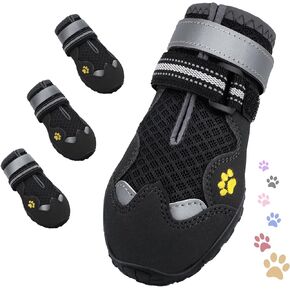 Dog Shoes, FISHOAKY Dog Shoes for Large Dogs, Mesh Breathable Dog Boots & Paw Protectors for Summer Hot Pavement Winter Snowy, 360°Anti Slip 4Pcs Dog Booties with Reflective Khaki (Size 7)