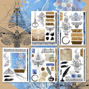 Decoupage Paper Pack (15 Sheets 8"x11") Antique Details HANATABA Vintage Art Deco Styled Ephemera Pictures for Decoupage Craft and Scrapbooking