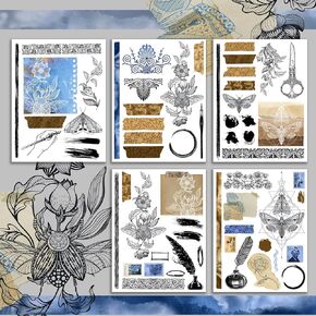 حزمة ورق Decoupage (15 ورقة مقاس 8 × 11 بوصة) تفاصيل عتيقة من HANATABA صور عتيقة على طراز آرت ديكو لأعمال Decoupage Craft وScrapbooking