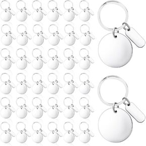 36Pcs Engravable Metal Keychain Blanks Stainless Steel Blank Key Ring 36 Pcs Tags and 36 Pcs Packaging Bags Metal Stamping Tags Round Engravable Key Ring Tags with Hole for DIY Employee Birthday Gift