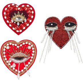 4PCS Heart Beaded Patch Rhinestone Beaded Heart Patch Sew on Sequin Heart Patches for Clothing Love Heart Crown Applique Heart Theme Crystal Embroidery Patch for Jeans Handbag Shoes DIY Decor