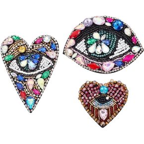 4PCS Heart Beaded Patch Rhinestone Beaded Heart Patch Sew on Sequin Heart Patches for Clothing Love Heart Crown Applique Heart Theme Crystal Embroidery Patch for Jeans Handbag Shoes DIY Decor