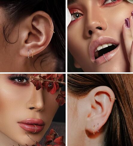 حلقات أنف صغيرة من الذهب عيار 14 قيراط G23 مصنوعة يدويًا من التيتانيوم، حلقة أنف رفيعة صغيرة للبشرة الحساسة 20 جرام 22 جرام، حلقات ثقب أنف مضادة للحساسية للنساء 22G7MM in Kuwait