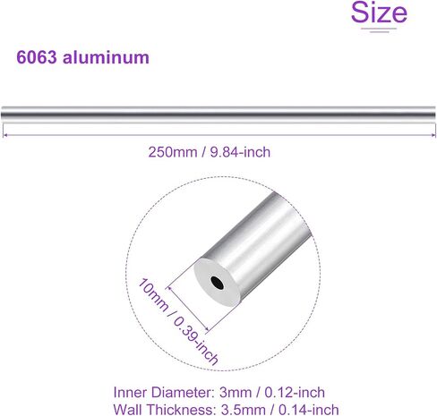 DMiotech 2Pack (10 مم OD × 4 مم معرف) 6063 أنبوب دائري من الألومنيوم بطول 250 مم أنابيب معدنية صناعية لمشاريع بناء إطار الآلات DIY in Kuwait