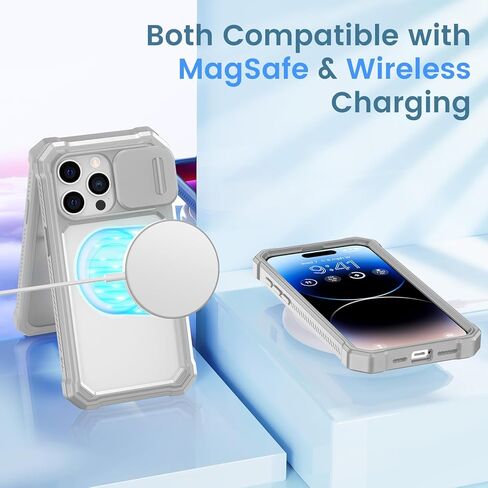 حافظة Ruky لهاتف iPhone 15 ProMax مع غطاء كاميرا منزلق، [متوافق مع MagSafe] و[غطاء كامل للجسم] و[واقي شاشة مدمج] حافظة واقية مضادة للصدمات لهاتف iPhone 15 Pro Max 6.7 بوصة، رمادي in Kuwait