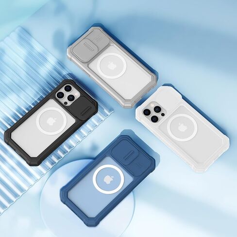 حافظة Ruky لهاتف iPhone 15 ProMax مع غطاء كاميرا منزلق، [متوافق مع MagSafe] و[غطاء كامل للجسم] و[واقي شاشة مدمج] حافظة واقية مضادة للصدمات لهاتف iPhone 15 Pro Max 6.7 بوصة، رمادي in Kuwait
