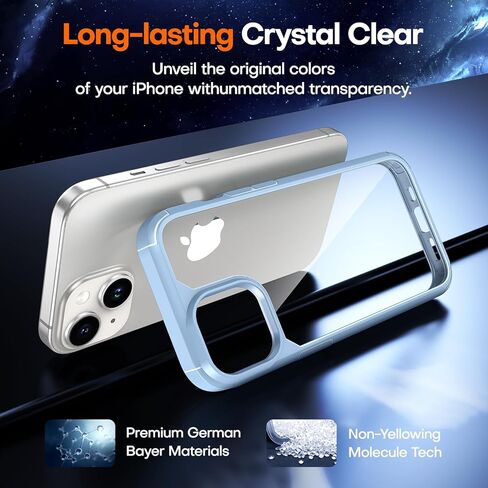 TAURI 5 in 1 for iPhone 15 Case, [Not-Yellowing] with 2X Screen Protectors + 2X Camera Lens Protectors, [Military Grade Drop Protection] Shockproof Slim Phone Case for iPhone 15, Light Blue in Saudi Arabia