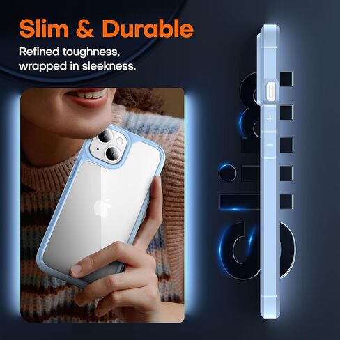 TAURI 5 in 1 for iPhone 15 Case, [Not-Yellowing] with 2X Screen Protectors + 2X Camera Lens Protectors, [Military Grade Drop Protection] Shockproof Slim Phone Case for iPhone 15, Light Blue in Saudi Arabia