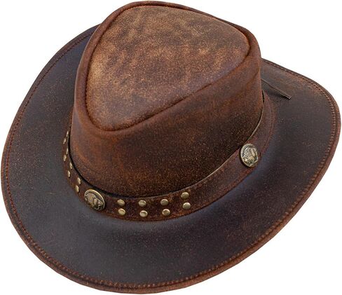 Leather Cowboy Hat for Men Women Western Australian Outback Hat with Shapeable Wide Brim, Aussie Style Leather Hat in Saudi Arabia
