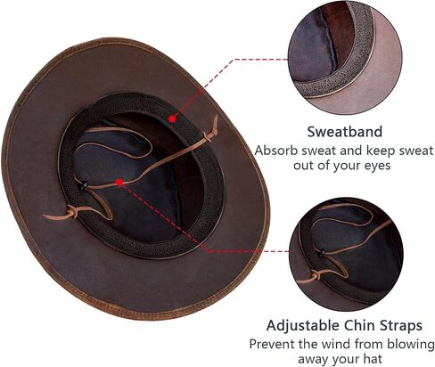 Leather Cowboy Hat for Men Women Western Australian Outback Hat with Shapeable Wide Brim, Aussie Style Leather Hat in Saudi Arabia