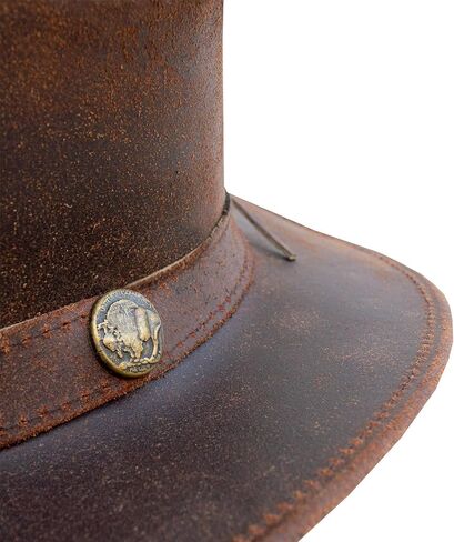 Leather Cowboy Hat for Men Women Western Australian Outback Hat with Shapeable Wide Brim, Aussie Style Leather Hat in Saudi Arabia