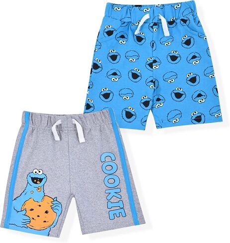 Sesame Street Cookie Monster Boys عبوة من قطعتين شورت للرضع والأطفال الصغار - أزرق/رمادي in Saudi Arabia