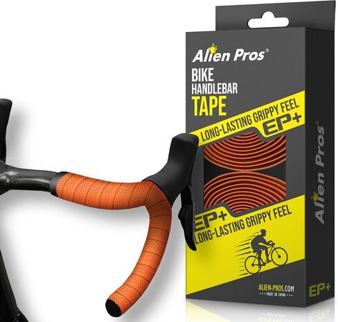 شريط مقود الدراجة ALIEN PROS باللون البرتقالي موديل جديد EP+ (مجموعة من 2) - قم بلف دراجتك لركوب مريح رائع - عزز قبضة دراجتك مع شريط مقبض الدراجة EVA PU Plus، برتقالي in Saudi Arabia