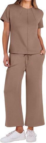 ANRABESS المرأة 2 قطعة ملابس صالة مجموعات الصيف عادية كم قصير بلايز بنطال ذو قصة أرجل واسعة Sweatsuits رياضية مجموعات in Saudi Arabia