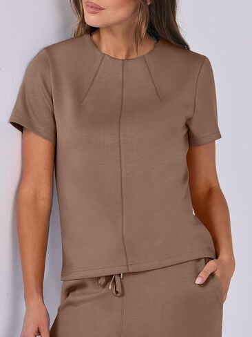 ANRABESS المرأة 2 قطعة ملابس صالة مجموعات الصيف عادية كم قصير بلايز بنطال ذو قصة أرجل واسعة Sweatsuits رياضية مجموعات in Saudi Arabia