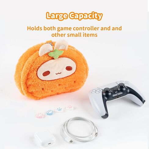 GeekShare Cute Plush Bag with A Hand Strap,Cartoon Carrying Case Portable Travel Bag Compatible with PS5/Xbox/NS Pro Controller and Other Little Accessories - Tangerine Rabbit in Saudi Arabia