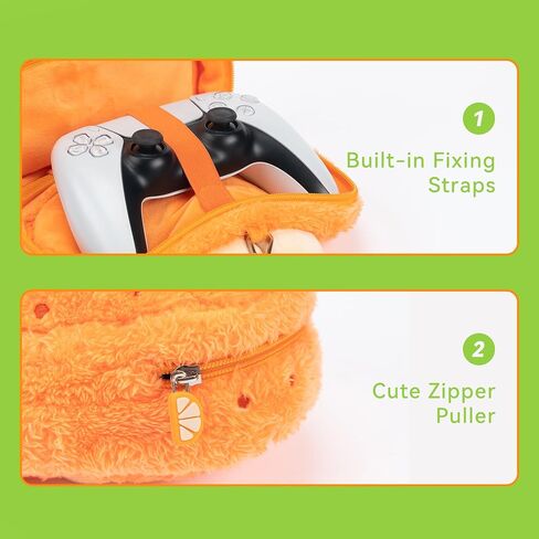 GeekShare Cute Plush Bag with A Hand Strap,Cartoon Carrying Case Portable Travel Bag Compatible with PS5/Xbox/NS Pro Controller and Other Little Accessories - Tangerine Rabbit in Saudi Arabia
