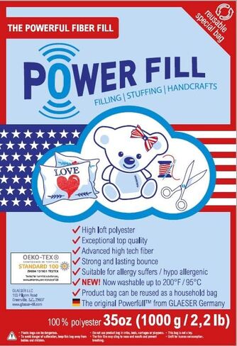 Power Fill – Premium Fiber Fill – 35 Ounce | Oeko TEX 100 Standard – Washable up to 200 °F/95 °C | Non-Allergenic | Filling Material for Dolls & Stuffed Toys | (1) in Saudi Arabia
