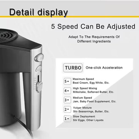 Hand Mixer Electric Handheld,5 Speed Kitchen Handheld Mixer,with Turbo Button,Egg Baking Beaters,Dough Hooks, for Baking Cake Egg Cream Food Beater in Kuwait