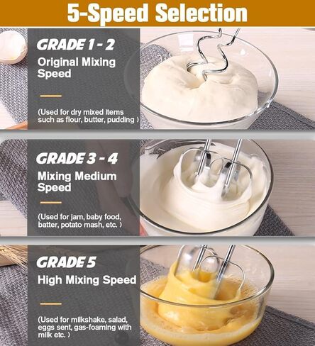 Hand Mixer Electric Handheld,5 Speed Kitchen Handheld Mixer,with Turbo Button,Egg Baking Beaters,Dough Hooks, for Baking Cake Egg Cream Food Beater in Kuwait