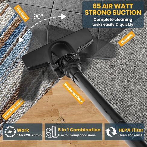 Cordless Vacuum for De-Walt 20V Battery, 5 in 1 Handheld Electric Vacuum Cleaner with 500W Powerful Motor, 46 CFM Portable Hand Vacuum with Filtration HEPA for Floor, Carpet, Car (Not include Battery) in Saudi Arabia