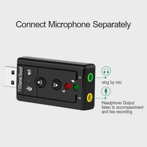 USB 2.0 Sound Card 7.1 3D External Audio Adapter Volume Control Function Keys Microphone Black for Computer Notebook Tablet PC Laptop in Saudi Arabia