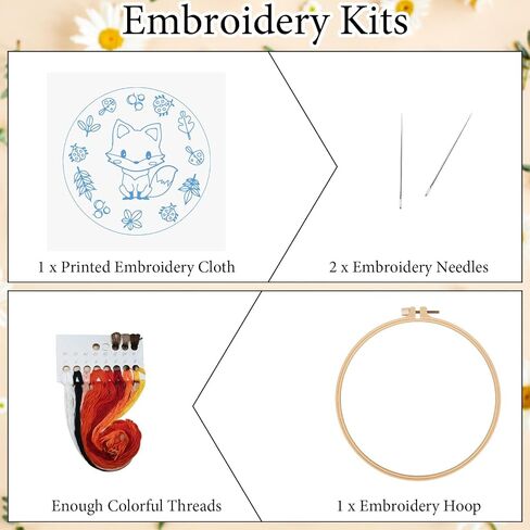 مجموعة أدوات التطريز للمبتدئين من Louise Maelys DIY مجموعة كاملة من مجموعات الغرز المتقاطعة سهلة الإبرة للبالغين والمبتدئين مع نمط حيواني مختوم، ثعلب in Saudi Arabia
