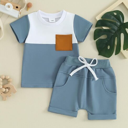 Infant Baby Boy Summer Clothes Contrast Color Short Sleeve T Shirts Stretch Rolled Shorts Cute Newborn Toddler Outfits in Saudi Arabia