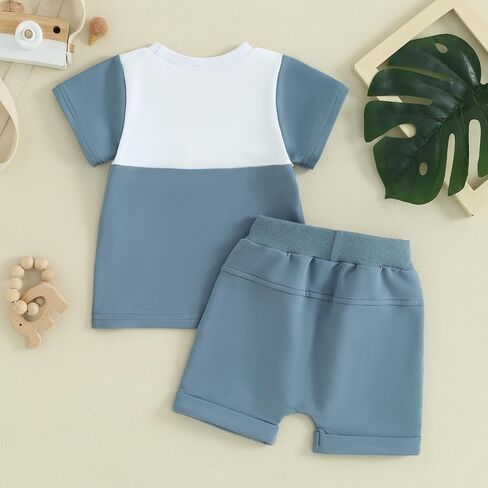 Infant Baby Boy Summer Clothes Contrast Color Short Sleeve T Shirts Stretch Rolled Shorts Cute Newborn Toddler Outfits in Saudi Arabia