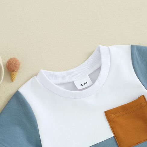 Infant Baby Boy Summer Clothes Contrast Color Short Sleeve T Shirts Stretch Rolled Shorts Cute Newborn Toddler Outfits in Saudi Arabia