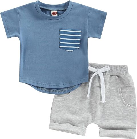Infant Baby Boy Summer Clothes Contrast Color Short Sleeve T Shirts Stretch Rolled Shorts Cute Newborn Toddler Outfits in Saudi Arabia