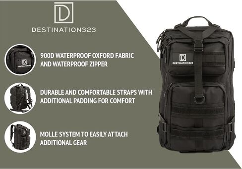 Black Tactical Backpack for Men, Military Backpack for Men Water Resistant, Waterproof Zipper Tactical Laptop Backpack, Molle System Military Tactical Backpack, Army Backpack, 23L Capacity in Saudi Arabia
