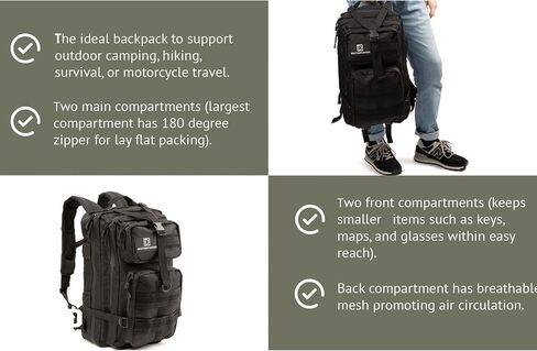 Black Tactical Backpack for Men, Military Backpack for Men Water Resistant, Waterproof Zipper Tactical Laptop Backpack, Molle System Military Tactical Backpack, Army Backpack, 23L Capacity in Saudi Arabia