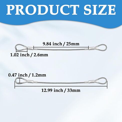 SDTC Tech 5-Pack 15IN 3mm Outdoor Travel Anti-Theft Cable, Small Heavy Duty Stainless Steel Braided Wire Rope Cables with Loop Ends for Luggage, Yard, Bike, Tent Strap in Saudi Arabia