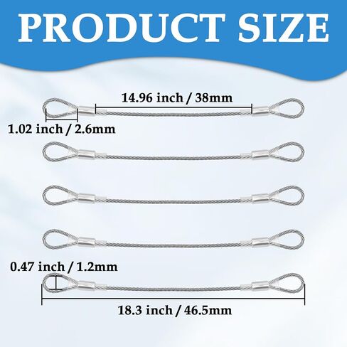 SDTC Tech 5-Pack 15IN 3mm Outdoor Travel Anti-Theft Cable, Small Heavy Duty Stainless Steel Braided Wire Rope Cables with Loop Ends for Luggage, Yard, Bike, Tent Strap in Saudi Arabia