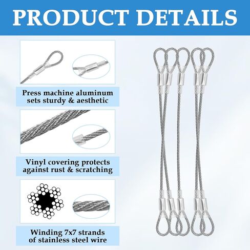 SDTC Tech 5-Pack 15IN 3mm Outdoor Travel Anti-Theft Cable, Small Heavy Duty Stainless Steel Braided Wire Rope Cables with Loop Ends for Luggage, Yard, Bike, Tent Strap in Saudi Arabia