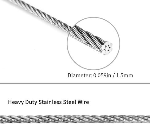 Heavy Duty Picture Hanging Wire Kit - 2 Stainless Steel Wires (2m x 1.5mm) for Mirrors, Artwork, Lamps, Billboards & Flowerpots - Supports up to 20kg in Kuwait