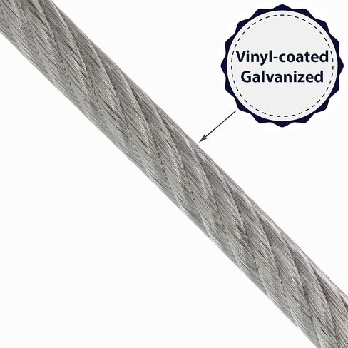 1/8" X 200', 7x19, Vinyl Coated Galvanized Cable Reel, Coated to 3/16" Diameter for Outdoor Use, DIY Projects, Commercial Applications in Saudi Arabia