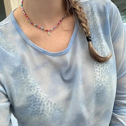 Colorful Beaded Initial Necklaces for Women Girls, 18K Gold Plated Letter Necklace Choker Bohemian Necklace Boho 3MM Beads Choker Dainty Necklace Personalized Gifts for Women Girls in Kuwait